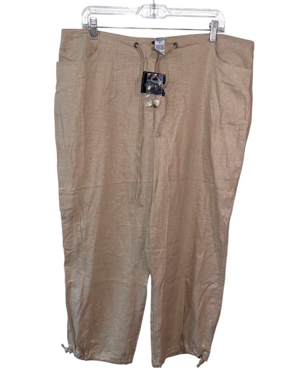 George Womens Beige Drawstring Cropped Pants With Pockets Size 18 100% Cotton Ca